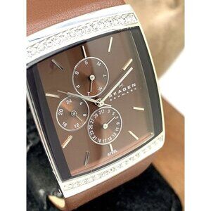 Skagen Denmark Women's Watch 656LSLD Quartz Rectangular Brown Dial Leath…